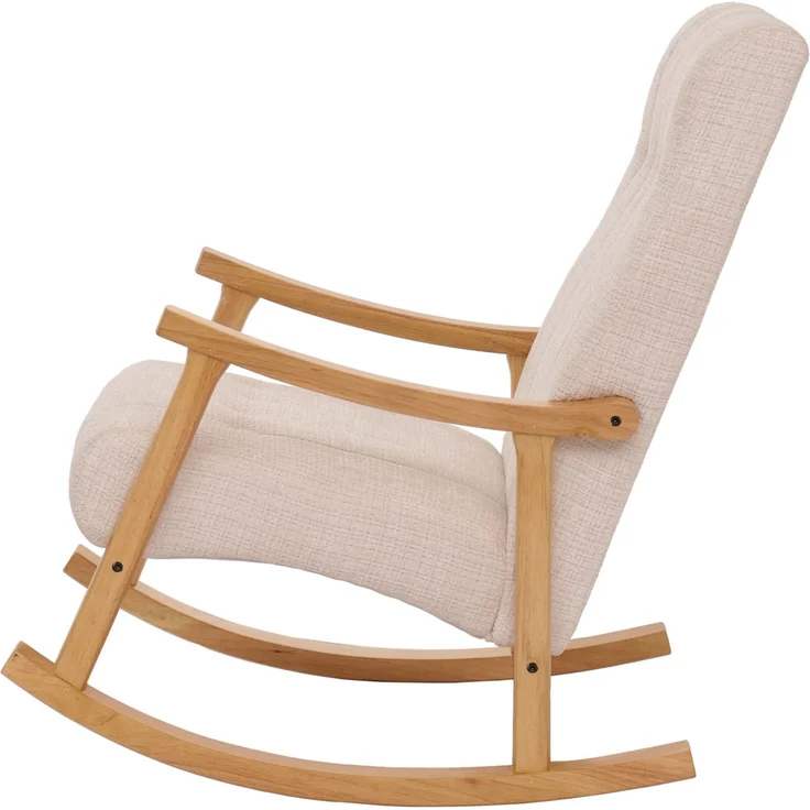 Schaukelstuhl HWC-K10, Relaxsessel, Holz FSC® Stoff/Textil Chenille (465g/m²) ~ creme, Gestell natur – Bild 5