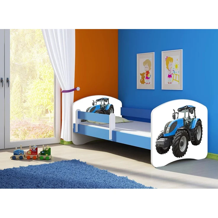 ACMA Kinderbett Jugendbett mit Einer Schublade und Matratze Blau mit Rausfallschutz Lattenrost II 140x70 160x80 180x80 (42 Traktor, 140x70) – Bild 2