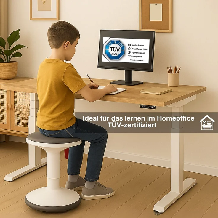 ASSMANN Elektrisch höhenverstellbarer Kinderschreibtisch JUNIOR 120x70cm Eiche Polar Signalweiß Metall Holz – Bild 2