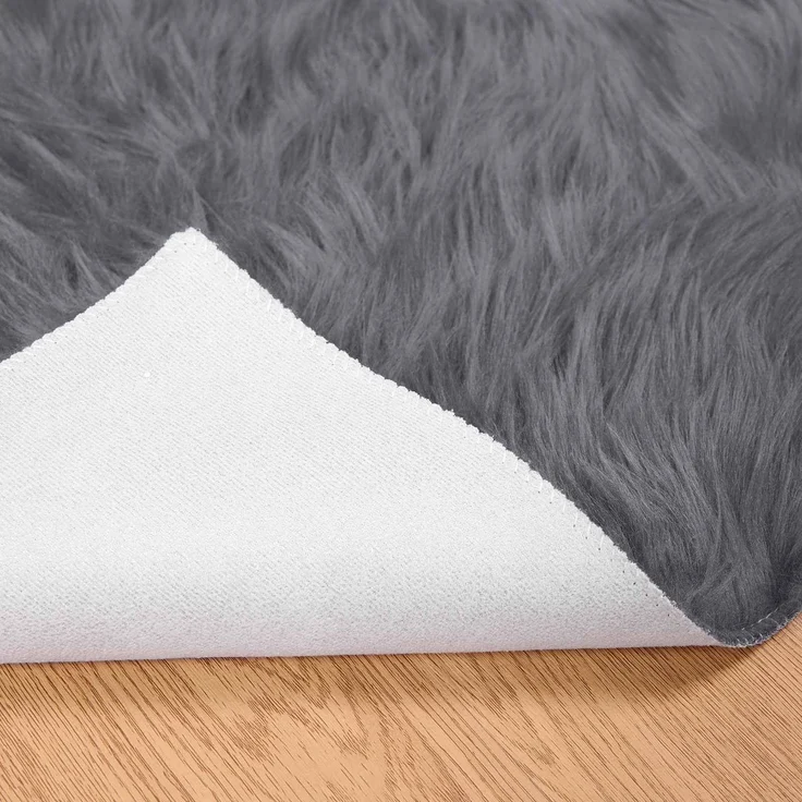 vidaXL Kunstschaffell Teppich Tafalla Anthrazit 120 x 120 cm Polyester 42021597 – Bild 5