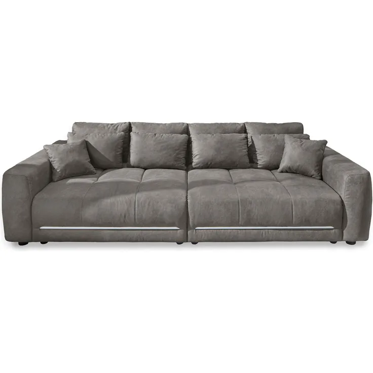 Big-Sofa Lounge Couch 294cm RGB-LED-Beleuchtung Federkern Mikrofaser in Hellgrau