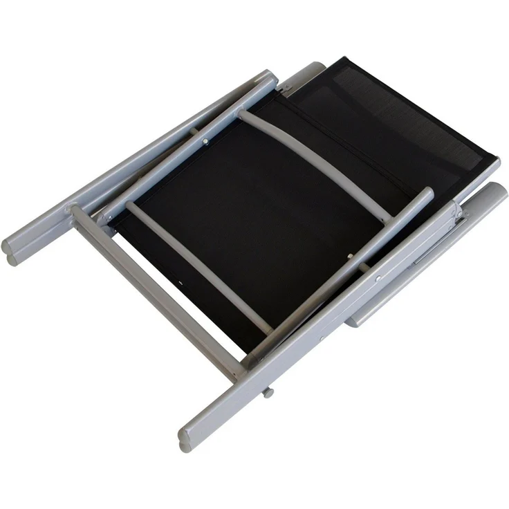 DEGAMO Garten-Essgruppe MARINA 5-teilig, 4x Klappsessel, 1x Ausziehtisch Glas 70/140x70cm, Alu silbergrau – Bild 3