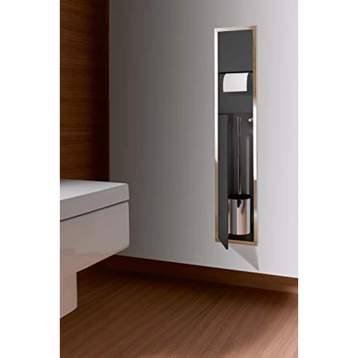 Emco Asis 150 Unterputz-Schrankmodul für das Gäste-WC, Badezimmerschrank als Toilettenpapierhalter & Klobürstenhalter mit extra Fach, Hochschrank mit Push to Open-Funktion, schwarz – Bild 3