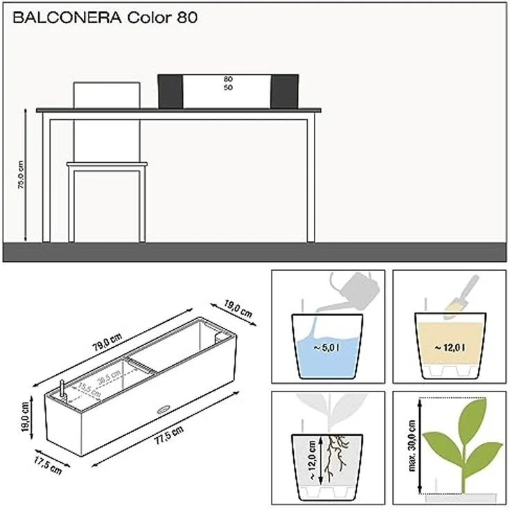 Lechuza® Balkonkasten Balconera Color 80 lichtgrau Wasserspeicher – Bild 6
