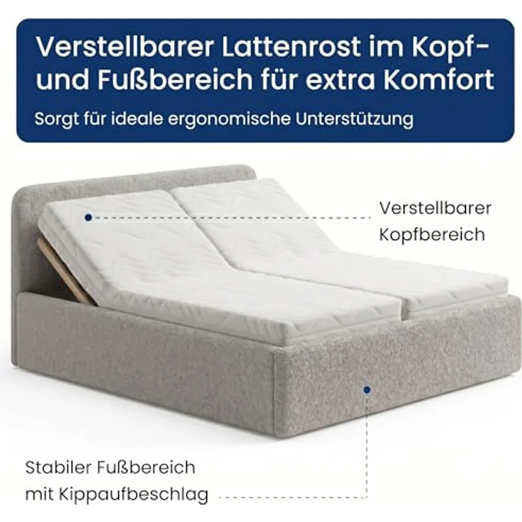 Home Collective Polsterbett mit Stauraum, verstellbarem Lattenrost, Bouclé-Stoff in Schwarz oder Creme, wählbare Matratze Federkern oder Kaltschaum, viele Größen – Bild 5