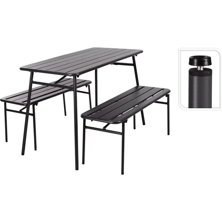 ProGarden 3-tlg. Gartentisch- und Bank-Set Stahl Grau 447581