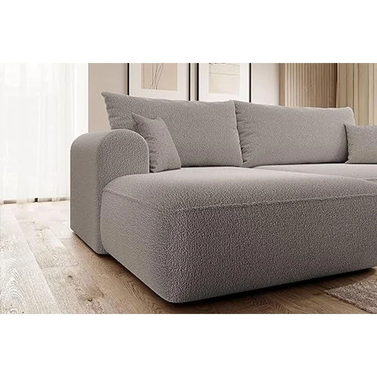 Selsey Sofa Ecksofa Eckcouch Schlafsofa Couch Mit Stauraum Schlaffunktion Pflegeleicht Polyurethanschaum L Form Links Boucle Dunkelbeige OVO – Bild 5