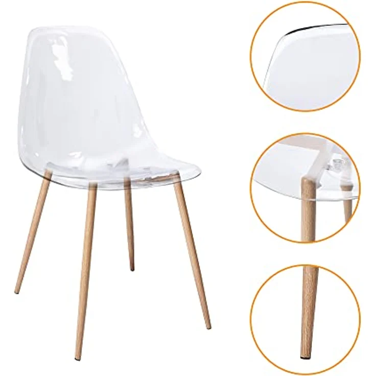 CangLong Satz von 4 Home Chair Modern Transparent Polycarbonat Robuste Esszimmerstühle mit Metallbeinen für Küche Esszimmer & Gardon – Bild 6
