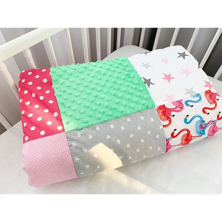Babydecke Kuscheldecke Krabbeldecke Patchworkdecke Spieldecke Kinderwagendecke aus 100% Baumwolle (80x120 cm). Super weich und flauschig. Kuschelige Lieblingsdecke für Ihr Baby