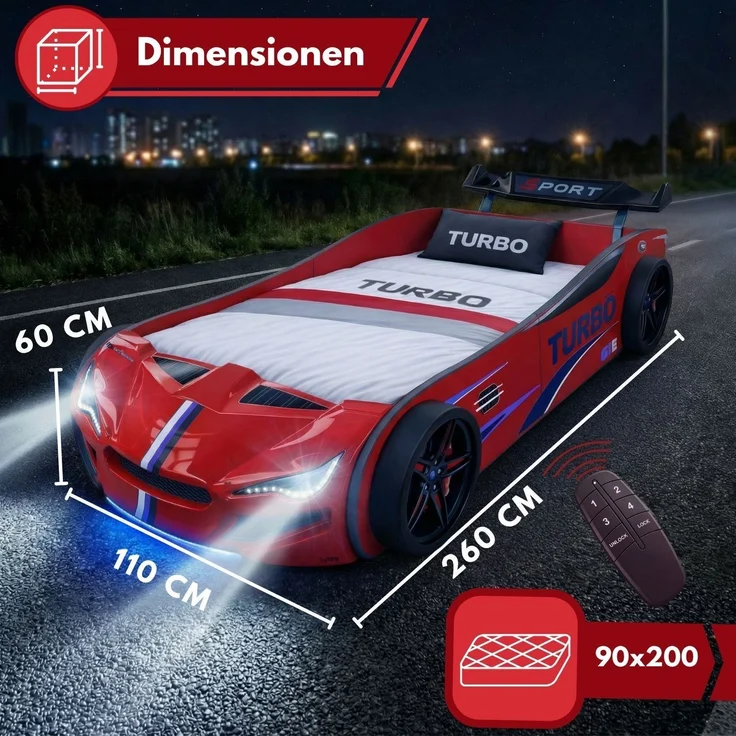 Autobett GTE Kinderbett im Rennwagen-Design mit Lattenrost Farbe Rot – Bild 4