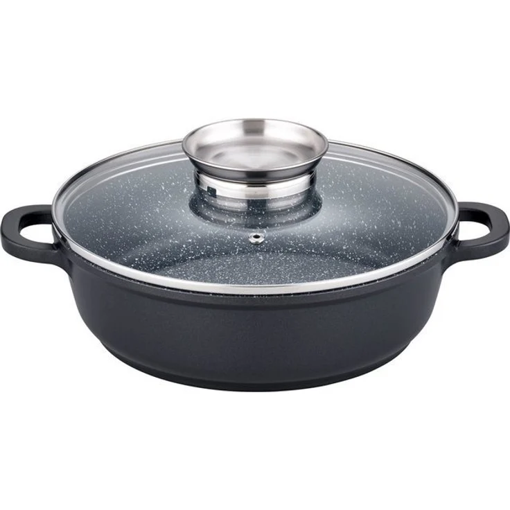 GSW Servierpfanne Gourmet Granit, Aluminiumguss, VITAFLON® GRANIT Antihaft-Versiegelung, Glasdeckel, Induktion – Bild 3