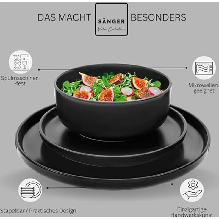 Sänger Geschirrset Madeira, Tafelservice 18 Teile, schwarz, kratzfest, flexibel erweiterbar – Bild 4