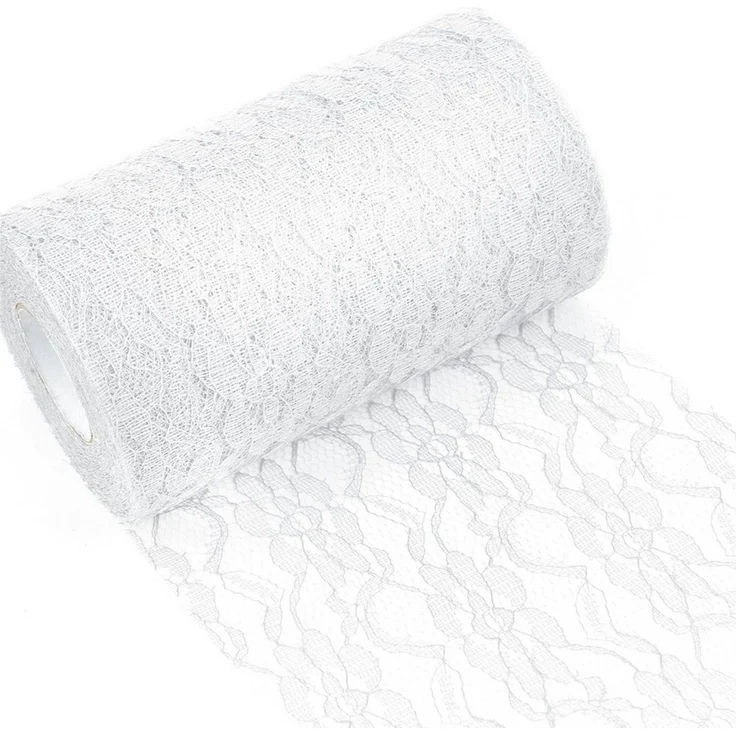 FOUORTUNATE-BEE Tischläufer Tischläufer Spitze Weiß 15cm x 25m Spitzenstoff Deko Tischläufer (für Hochzeit Vintage Rezeption Dekor, Sommer Outdoor Party Boho Hochzeit Tisch Dekor) – Bild 1