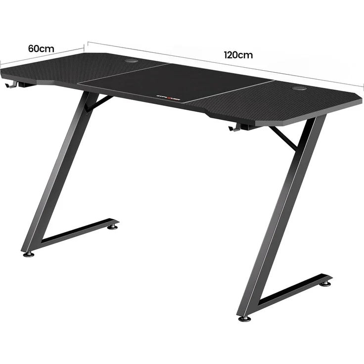 GTPLAYER Schreibtisch Gaming Tisch Schreibtisch mit Mauspad PC Tisch Kohlefaseroberfläche, Stabiler Computertisch mit Kopfhörerhaken, Schwarz – Bild 3