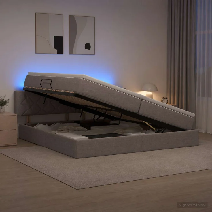 vidaXL LED-Speicherbett mit Matratze Taupe 200x200 cm Stoff 3459150 – Bild 1