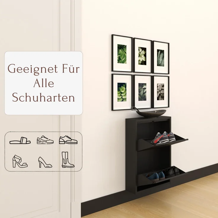 Schuhkipper Metall 50 x15 x70,5 cm, 2 Klappen, schwarz RAL 9005 – Bild 1