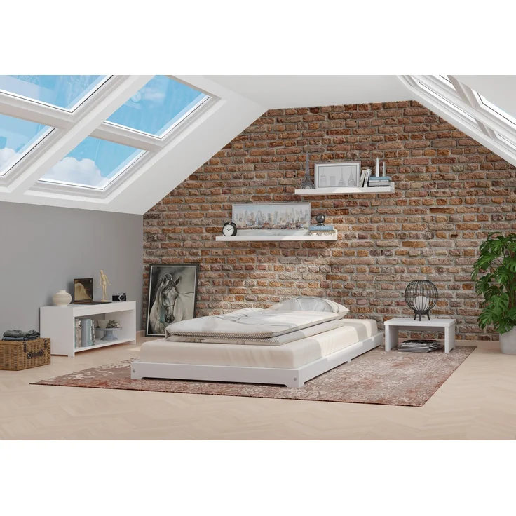 Schmales Holzbett extra niedrig Kiefer weiß 80x190 Zubehör wählbar V-60.47W-08-190ohne Zubehör – Bild 2