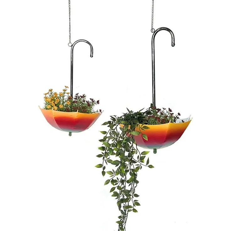 DanDiBo Blumenampel Metall Hängeampel mit Topf Innen Außen Regenschirm Hängepflanzen 2er Set 96258 Pflanzenhänger Blumenhänger Topfhänger Blumen
