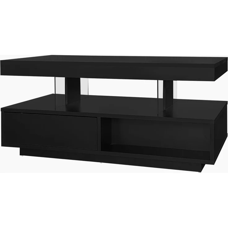 U-life Hochglanz-Couchtisch x42 95x50 cm, fürs Wohnzimmer, GLASEINSÄTZE, OFFENE FÄCHER, ROBUSTE MATERIALIEN, EINFACHE MONTAGE, Spanplatte, Schwarz – Bild 4