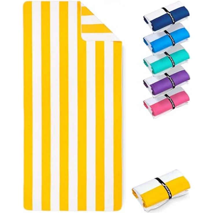 Fit-Flip Strandtuch XXL Mikrofaser, leicht und schnelltrocknend, 100% recyceltes Badetuch, Zitronengelb-Weiß gestreift, 200x90cm – Bild 1