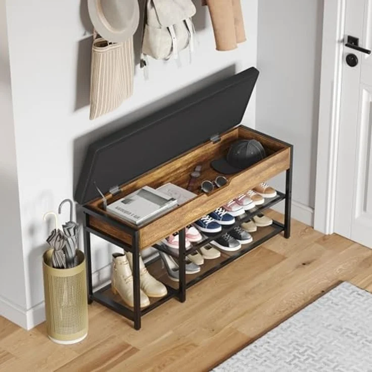 Mondeer Schuhbank Aufbewahrungsbank (3 Etagen), mit Verstellbarem Regal, mit gepolstertem Sitz und verdeckter Lagerung – Bild 2