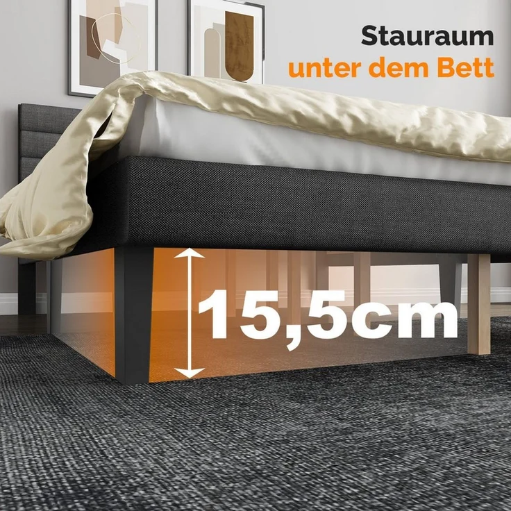VINGLI Polsterbett mit verstellbarem Kopfteil, 90x200 cm, Leinenoptik – Bild 4