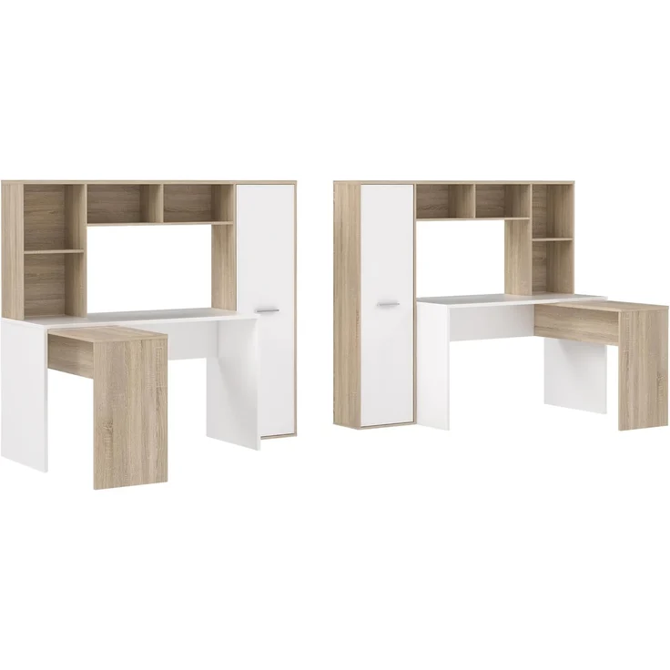 Eckschreibtisch >ERIADU< 8 Fächer, 1 Tür, Sonoma Eiche / Weiss - 173x152x116cm (BxHxT) – Bild 4