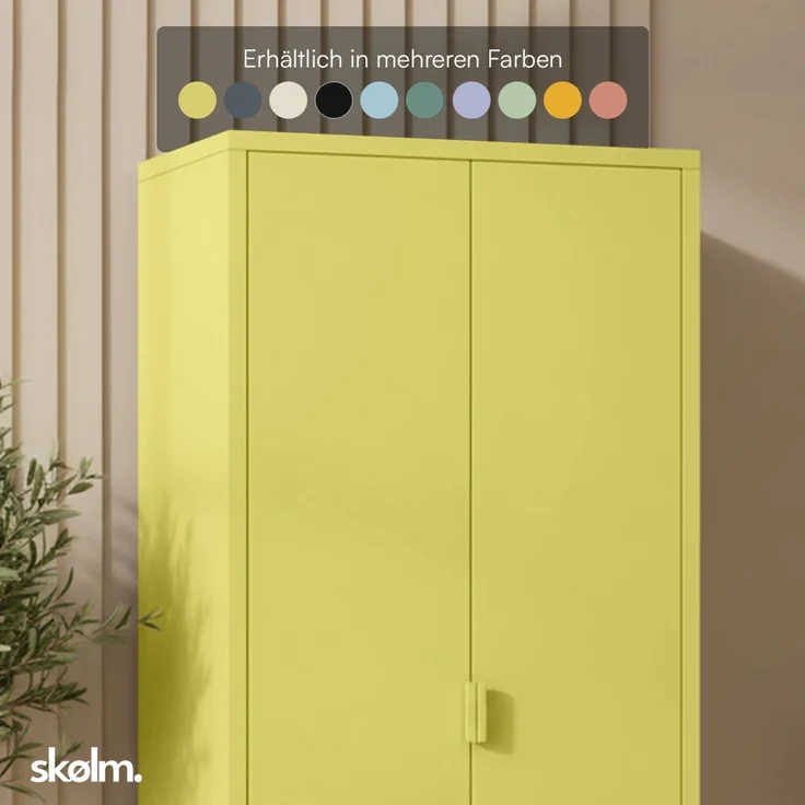 skølm 'Ituri' Kleiderschrank, Metall, 170x45x80 cm, gelb, Garderobe mit 4 Fächern und 2 Kleiderstangen – Bild 8
