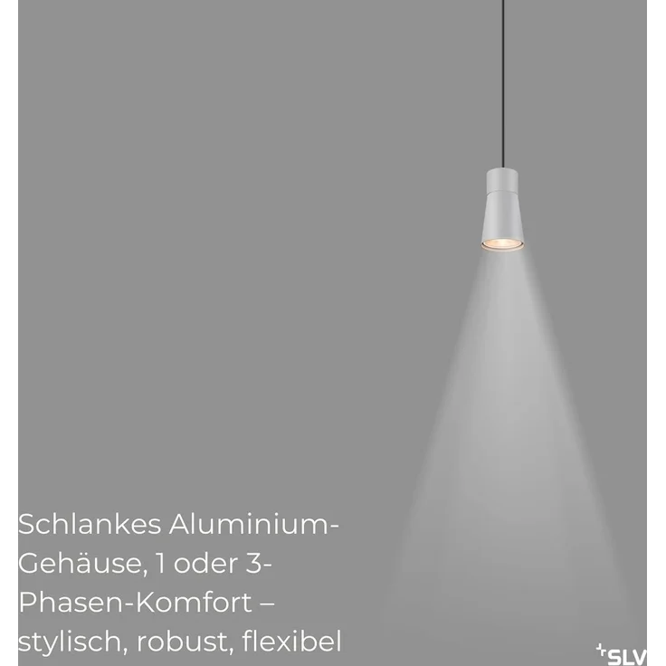 SLV PURI 2.0 Cone, 1~ Pendelleuchte, GU10, Pendellänge 200cm, 1x max. 6W, grau - Leuchten mit 1 Phasen Adapter – Bild 2