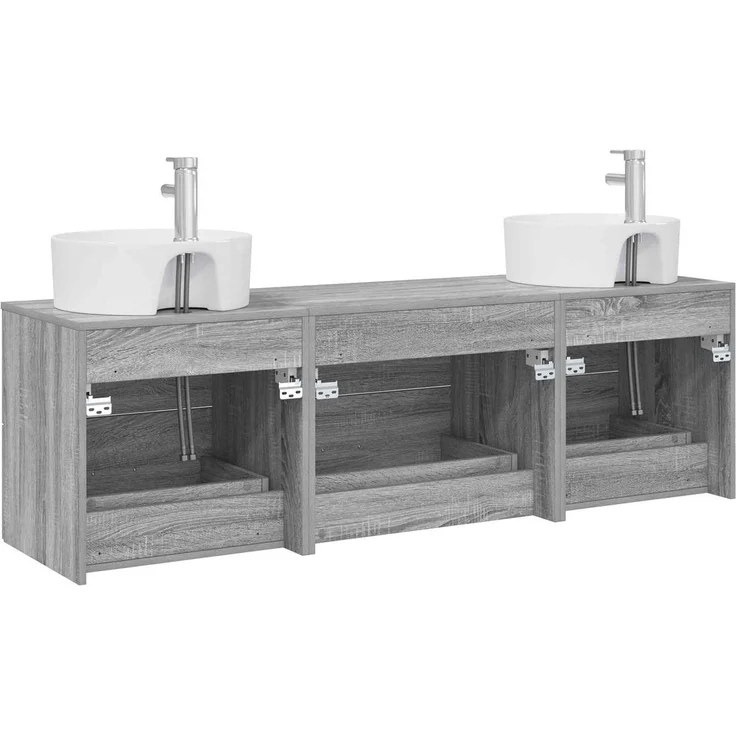 vidaXL Wandmontiertes Badezimmerschrank-Set 3 stk. Grau Sonoma 3405872 – Bild 7