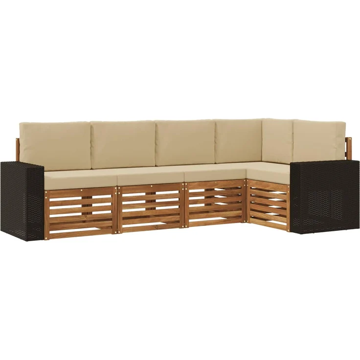 vidaXL Outdoor-Sofagarnitur 5 stk. 5-Sitzer Natur und Beige 3384364 – Bild 2