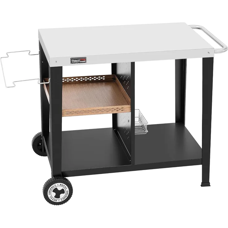 Royal Gourmet Grillablagetisch Grilltisch mit 85x50 cm Edelstahlplatte, 3-Etage Grillwagen, Mobiler Mehrzweck-Küchenwagen