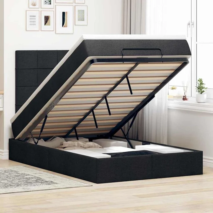 vidaXL Ottoman-Bett mit Matratze & LEDs Schwarz 120x200 cm Stoff 3313998 – Bild 1