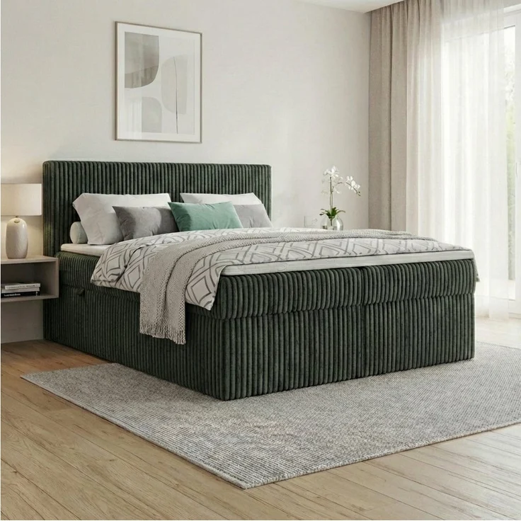 A&J MöbelLand GmbH Boxspringbett RALF, inkl. Bettkasten, wahlweise Visco- oder T25-Topper, gepolstertes Kopfteil, verschiedene Farben und Größen