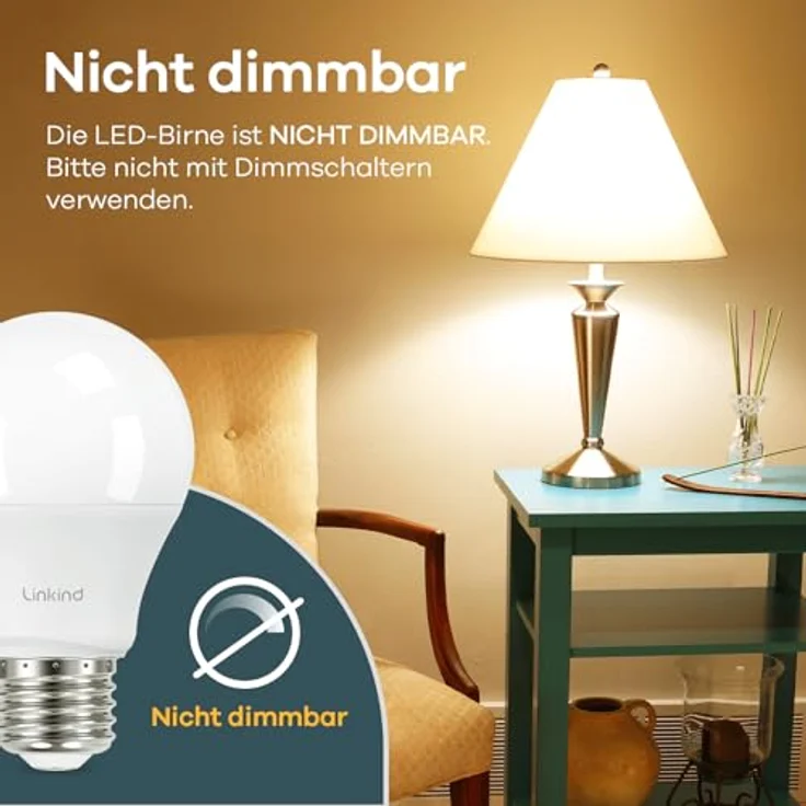 Linkind 13W Super Hell E27 LED Lampe, ersetzt 100 Watt, 2700K Warmweiß E27 A60 Edison Birne 1521Lm, 220° Abstrahlwinkel, nicht dimmbar, 6 Stück – Bild 5