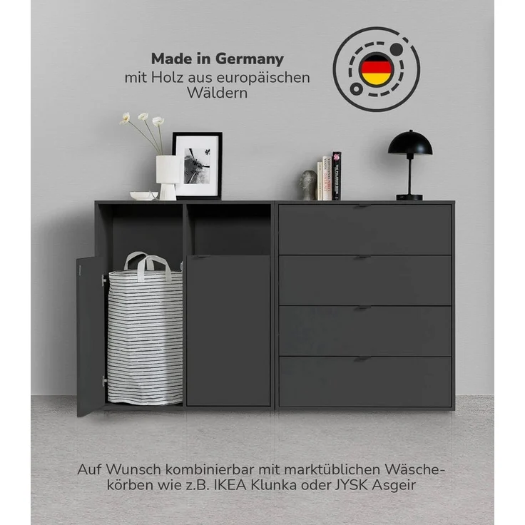 mokebo Wäscheschrank Der Wäschehüter (2-türig) Wäschekorb oder Wäschesammler mit Magnetverschluss in Schwarz – Bild 2