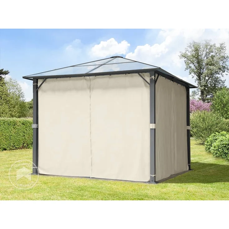 TOOLPORT Gartenpavillon 3x3 m Polycarbonat Dach ca. 6 mm - Hardtop Pavillon mit 4 Seitenteilen und Moskitonetzen in crème – Bild 3