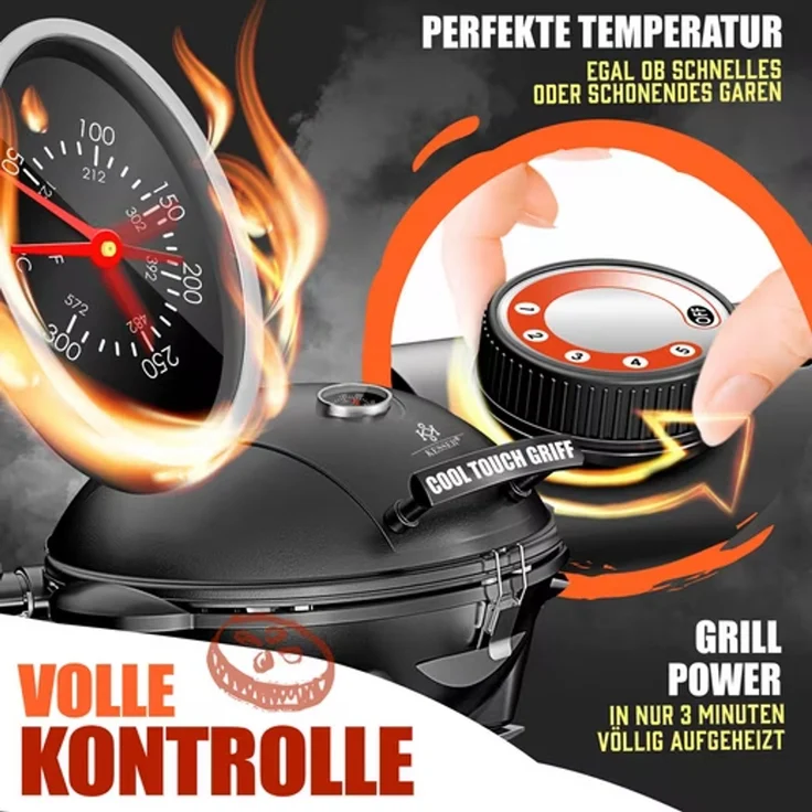 KESSER® 2in1 Elektrogrill mit Deckel und Standfuß, faltbar, mit Thermometer und 2 Räder, Aluminium schwarz, 122 x 98 x 57 cm – Bild 4