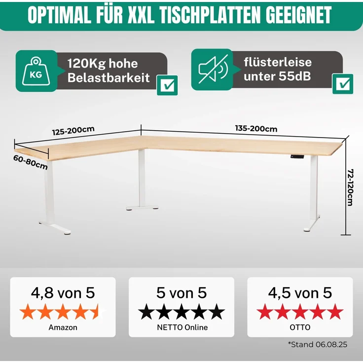 Albatros LIFT L7W Gestell für Eckschreibtisch Höhenverstellbar Elektrisch weiß - Winkelschreibtisch Memoryfunktion-Schreibtischgestell Höhenverstellbar Elektrisch, Stufenlos – Bild 3