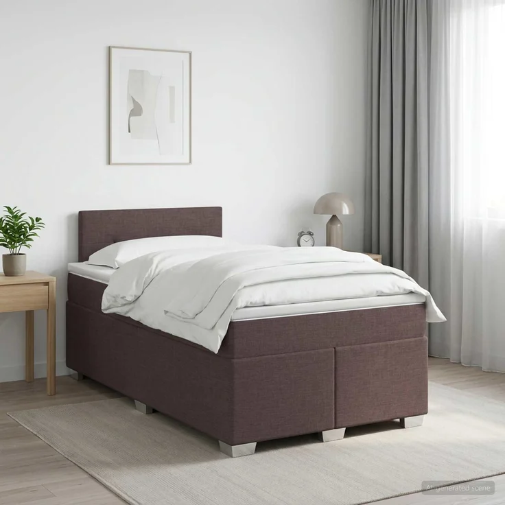 vidaXL Boxspringbett mit Matratze Dunkelbraun 120 x 190 cm Stoff 3450435 – Bild 1