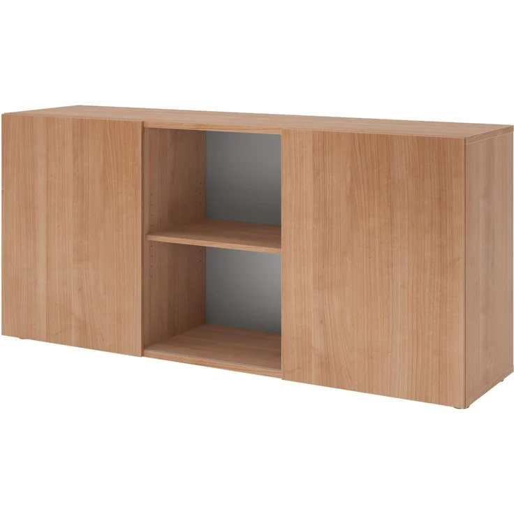 bümö Schwebetürenschrank, Sideboard Nussbaum - Büromöbel Sideboard Holz 160cm breit, 42cm schmal, Büro Schrank mit Schwebetür für Flur oder als Wohnzimmer-Kommode, 1780-N-N