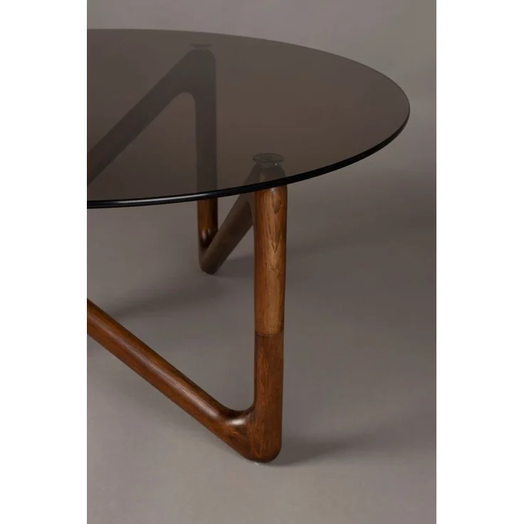 Couchtisch Naia Walnut mit Glasplatte und Eichenholzgestell, rund – Bild 3