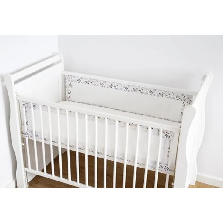 LOOLAY Bettumrandung für 120x60 cm Babybett – 2 Teiliges 110x30 cm Atmungsaktives Bettumrandung aus Netzstoff – Babybett Umrandungen – Klettverschluss stark Befestigung (Braun Blumen) – Bild 2
