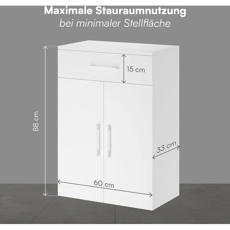 Bellamio 'Apol' Mehrzweckschrank, weiß, 88x33x60 cm, kleiner Aktenschrank mit 2 Fächern und 1 Schublade – Bild 6
