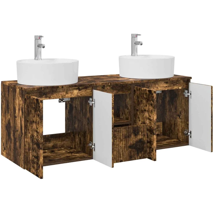 vidaXL Wandmontiertes Badezimmerschrank-Set 3 stk. Geräucherte Eiche 3405682 – Bild 4