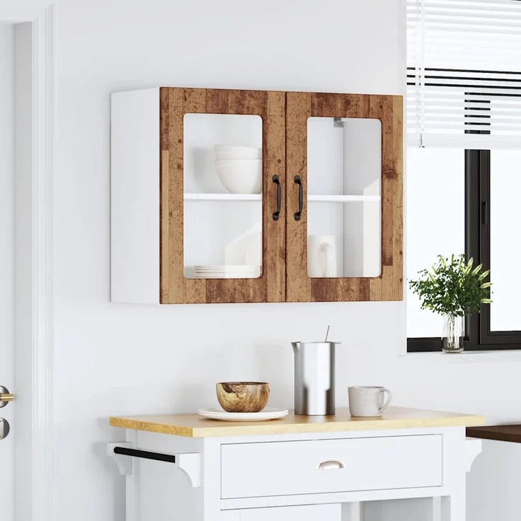 vidaXL Küchen-Hängeschrank mit Glastür Altholz-Optik Holzwerkstoff 853855 – Bild 2