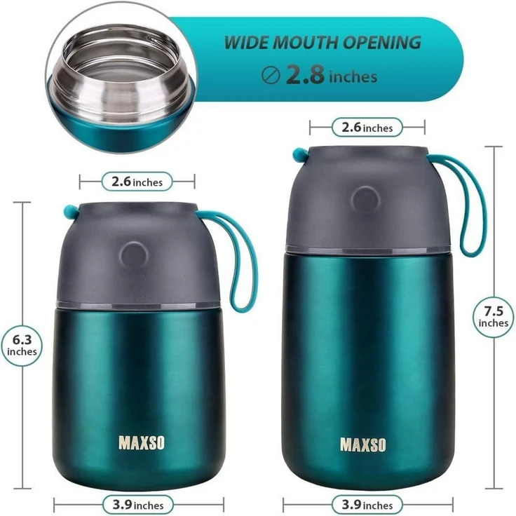 Thermobehälter Edelstahl Warmhaltebecher 500ml 700ml faltbare Löffel Grün – Bild 4