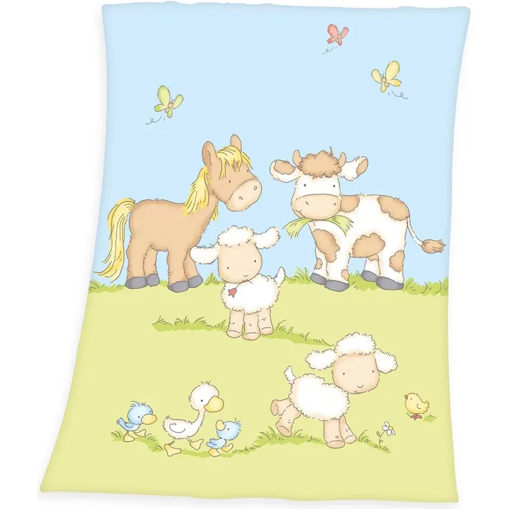 Herding Fynn Babydecke, Bauernhof Motiv, 75x100 cm, Microfaserflausch, Mehrfarbig