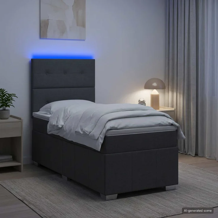 vidaXL LED Boxspringbett mit Matratze Dunkelgrau 100 x 200 cm Stoff 3455536 – Bild 4
