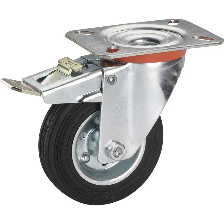 Lenkrolle mit Platte und Totalfeststeller 125 x 37 mm, Tragkr. 100 kg